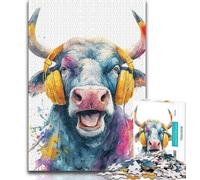Buffalo Wearing Headphones Jigsaw Puzzles for Teenagers 1000 Pieces,Challenging Game Gifts for Is Ideal As A Gift for The Whole Family (50x75cm)