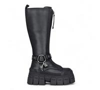 Buffalo Womens Biker Knee High Black Chunky Goth Platform Boots - Gospher Hi - Black - UK 3 | EU 36 | US 6