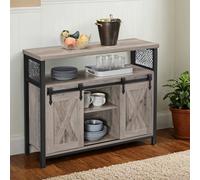 Buffet Cabinet, Sideboard with 2 Sliding Barn Doors, Adjustable Shelves, Greige + Black