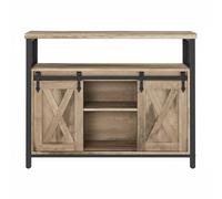 Buffet Cabinet, Sideboard with 2 Sliding Barn Doors, Adjustable Shelves, Natural + Black
