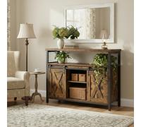 Buffet Cabinet, Sideboard with 2 Sliding Barn Doors, Adjustable Shelves, Rustic Brown + Black