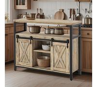 Buffet Cabinet, Sideboard with 2 Sliding Barn Doors, Adjustable Shelves, Turquoise Brown and Ink Black