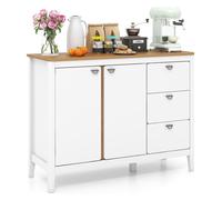 Buffet Cabinet Wooden Kitchen Cupboard w/2 Door and 3 Pull-out Drawers COSTWAY White One Size