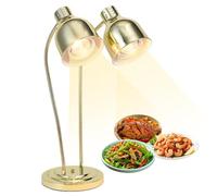 Buffet Food Warming Lamp, Portable Electric Heating Lamp with 360° Flexible Hose, Adjustable Height & Independent Switch, Standing Buffet Heater for Kitchen Restaurant Hotel Gold Double head