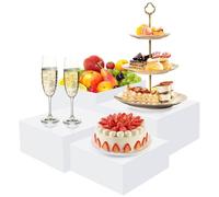 Buffet Risers, 4 Pcs Food Risers for Buffet Table, Cupcake Dessert Display Stands with Hollow Bottoms, White Acrylic Cube Nesting Riser for Catering Jewelry Collectibles Display ((7,8,9,10)inch)