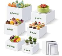 Buffet Risers 6 Pcs 5x6x7x8x9x10 Inch Food Cake Display Riser w/ Signs a Pen Acrylic Catering Dessert Jewelry Figures Collectible Table Decor Fruit Bread Container Display Stand Cube Shelf Storage Box