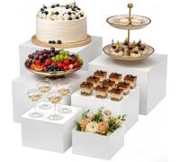 Buffet Risers, 6 Piece Acrylic Plinth Set,Cake Stands, White5-10Inch | Food Display Stand, Set Stackable acrylic plinths for Desserts, Jewellery and Collectibles