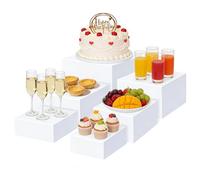 Buffet Risers, 6Pcs 5x6x6.8x7x7.5x8 Inch Acrylic Food Risers, White Cube Dessert Stand With Hollow Bottoms, Stackable Cube Boxes Display, Dessert Table Display Set for Jewelry, Collectibles, Cake Show