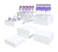 Buffet Risers, Food Display Risers for Party, Glossy White Acrylic Risers Display Stand for Buffet Table, Catering Displays for Dessert, Cube Box Nesting Riser with Hollow Bottoms (8"x9"x10" 6PCS)