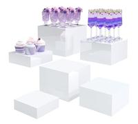 Buffet Risers, Food Display Risers for Party, White Acrylic Risers Display Stand for Buffet Table, Catering Displays for Dessert, Cube Box Nesting Riser with Hollow Bottoms (6"x7"x8" 6PCS)