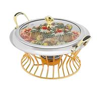 Buffet Servers and Warmers, Round Stainless Steel Chafing Dish, 2L Catering Chafers and with Fuel Holder (Silver+Golden, 2L)
