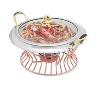 Buffet Servers and Warmers, Round Stainless Steel Chafing Dish, 2L Catering Chafers and with Fuel Holder (Silver+Golden, 2L)