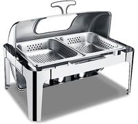 Buffet Stove - Round Food Warming Tray,food Warming Buffet,fondue Buffet Set,stainless Steel Hot Plate Buffet Set With Glass Viewing Lid And Built In (Deepened Just Cover Double)