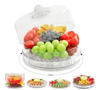 Buffet Trays with Lids, Punorric 4-Compartment Condiment Caddy, 360° Rotating Ice-Chilled Bar Accessories for Home Pub, Removable Fruit Tray Party Trays for Home Party Catering