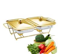 Buffet Warmer and Tea Table Set - Glass Buffet Tray,Heat Resistant Kitchen Food Warmer Serving Bowl, Warming Container, Hot Pot for Weddings, Catering, Parties, Silver(Gold)