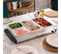 Cooks Professional 4-Section Buffet Warmer 7.2 Litre Capacity with Hotplate Function & Adjustable Temperature Control Dial | 300W Portable Electric Food Serving Tray | Nordic Grey
