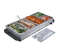 Cooks Professional 5-Section Buffet Warmer 9.6 Litre Capacity with Hotplate Function & Adjustable Temperature Control Dial | 450W X-Large Portable Electric Food Serving Tray | Silver