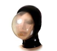 Buffny Halloween Hood face Masker,Sexy Natural Latex Head Cover Mask for Party Nightclub Prom Cosplay Fetish,Elastic,with Transparent Face and Ventilation Holes-Black||XL
