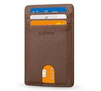 Buffway Mens Slim Wallet, Minimalist Thin Front Pocket Leather Credit Card Holder with RFID Blocking for Work Travel - Chicago Coffee