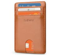 Buffway Mens Slim Wallet, Minimalist Thin Front Pocket Leather Credit Card Holder with RFID Blocking for Work Travel, Seattle Brown, Minimalist