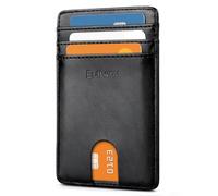 Buffway Mens Slim Wallet, Minimalist Thin Front Pocket Leather Credit Card Holder with RFID Blocking for Work Travel, Seattle Black, Minimalist