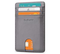 Buffway Mens Slim Wallet, Minimalist Thin Front Pocket Leather Credit Card Holder with RFID Blocking for Work Travel, Seattle Grey, Minimalist