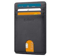 Buffway Mens Slim Wallet, Minimalist Thin Front Pocket Leather Credit Card Holder with RFID Blocking for Work Travel, Boston Black, Minimalist