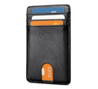 Buffway Mens Slim Wallet, Minimalist Thin Front Pocket Leather Credit Card Holder with RFID Blocking for Work Travel, Seattle Black, Minimalist