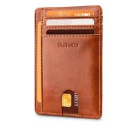 Buffway Slim Minimalist Front Pocket RFID Blocking Leather Wallets for Men and Women, Alaska Brown, S, Minimalist