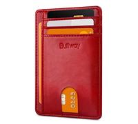 Buffway Slim Minimalist Front Pocket RFID Blocking Leather Wallets for Men and Women, Alaska Cherry, S, Minimalist