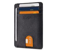 Buffway Slim Minimalist Front Pocket RFID Blocking Leather Wallets for Men and Women, At Sahara Carbon Black, S, Minimalist