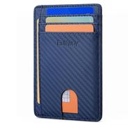 Buffway Slim Minimalist Front Pocket RFID Blocking Leather Wallets for Men and Women, Carbon Fiber Blue, S, Minimalist