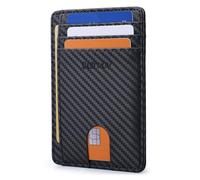 Buffway Slim Minimalist Front Pocket RFID Blocking Leather Wallets for Men and Women, Carbon Fiber Black, S, Minimalist
