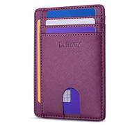 Buffway Slim Minimalist Front Pocket RFID Blocking Leather Wallets for Men and Women, Cross Purple, S, Minimalist