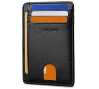 Buffway Slim Minimalist Front Pocket RFID Blocking Leather Wallets for Men and Women, Galactic Crack Black, S, Minimalist