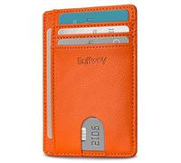 Buffway Slim Minimalist Front Pocket RFID Blocking Leather Wallets for Men and Women, Lichee Orange, S, Minimalist