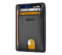 Buffway Slim Minimalist Front Pocket, RFID Blocking Leather Wallets for Men and Women, Sand Black, Small, Minimalist