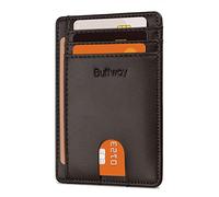 Buffway Slim Minimalist Front Pocket RFID Blocking Leather Wallets for Men and Women, Sand Chocolate, S, Minimalist