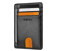 Buffway Slim Minimalist Front Pocket RFID Blocking Leather Wallets for Men Women, Alaska Black, S, Minimalist Money Clip Wallet
