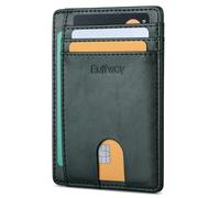 Buffway Slim Minimalist Front Pocket RFID Blocking Leather Wallets for Women Men, Alaska Green, Small, Minimalist