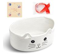Bufims Small Woven Cat Gifts Basket for Storage Empty Cat Toy Bins Organizer with Ribbons and Bags Durable Cute Pet Gifts 12"X 8" X 5" Small Rope Basket for Gifting