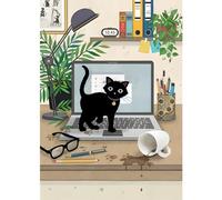 Bug Art Blank Greeting Card - Black Kitties Design - Laptop Kitty