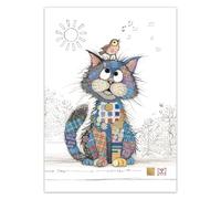 Bug Art Blank Greeting Card - Patchwork Cat & Bird Design with Embossed Foil Finish, Eco-Friendly & Made in the UK
