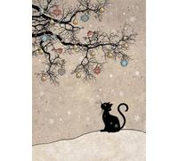Bug Art Christmas Cards Pack of 8 - Black Cat and Robins Embossed with Foil Details - Eco-Friendly & Recyclable
