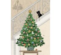 Bug Art Christmas Cards Pack of 8 - Christmas Tree and Black Cat Embossed with Foil Details - Eco-Friendly & Recyclable
