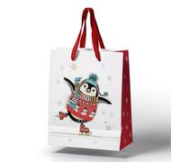 Bug Art Christmas Penguin Gift Bag with Gift Tag Fun Design Xmas Present Kids 23cm x 19cm x 12cm