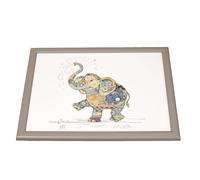 Bug Art Eddie Elephant Lap Tray with Bean Bag Cushion, Grey and White Wood, 44x34cm, Patchwork Design, for TV Dinners and Breakfast in Bed