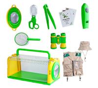 Bug Catching Kit for Kids Outdoor Exploration, 9-in-1 Explorers Catcher Kit with Telescope, Magnifier, Flashlight & Compass, Observation Box for Nature Adventure