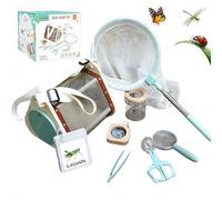 Bug Hunt Kit for Kids - 8-in-1 Outdoor Explorer Set with Wooden Observation Box, Extendable Bug Net, Magnifying Glass, Tweezers, Compass, Insect Cards, Catcher Container for Ages 3+