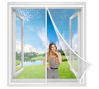 Bug Net Mesh Window Insect Snap Screen Fly Curtain Mosquito 160x130 cm, Large Magnet Patio Window Mesh Curtain for Window, Full Frame Hook and Loop Tape OutWindow Patio White, Reinforced